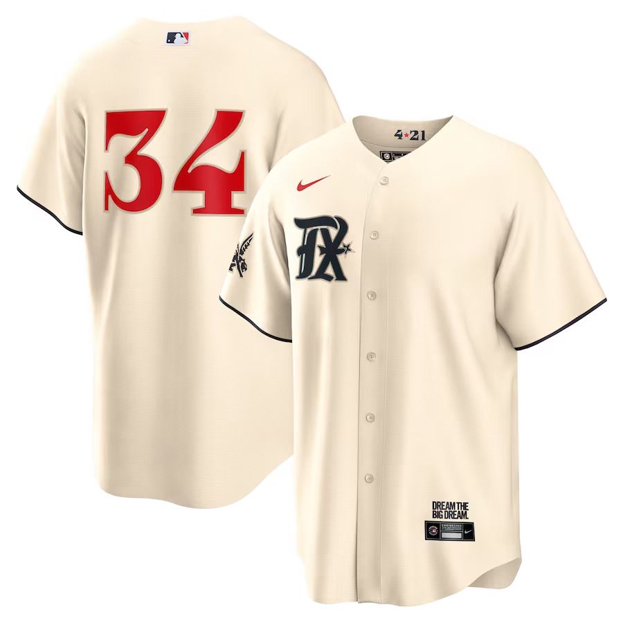 Men Texas Rangers #34 Nolan Ryan Nike Cream 2023 City Connect Replica Player MLB Jersey->->MLB Jersey